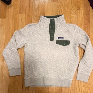 Patagonia Cream Quilted Pullover with Olive Snap Placket